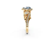 Milgrain Halo Engagement Ring Setting for Fancy Blue Heart-Shaped Center with Shoulder Bezels and Prong Head in Yellow Gold