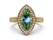 Milgrain Halo Engagement Ring Setting for Fancy Green Marquise Center with Pave Band and Prong Head in Yellow Gold