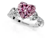 Leaf Motif Engagement Ring Setting for Fancy Pink Heart-Shaped Center with Pave Band and Prong Head in Sterling Silver