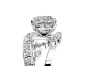 Solitaire Engagement Ring Setting for Cushion Cut Center with Filigree Band and Prong Head in Platinum