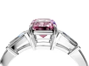 3 Stone Engagement Ring Setting for Fancy Pink Emerald Cut Center with Baguette Accents and Prong Head in Platinum