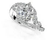 Solitaire Engagement Ring Setting for Pear-Shaped Center with Pave Bypass Twist Band and Prong Head in Platinum