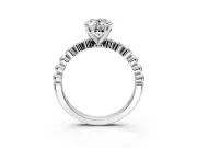 Solitaire Engagement Ring Setting for Oval Center with Bezel-Dot Beaded Band and Prong Head in Sterling Silver