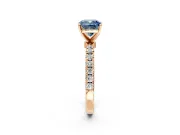 Open Basket Engagement Ring Setting for Fancy Blue Cushion Cut Center with Pave Band and Prong Head in Rose Gold