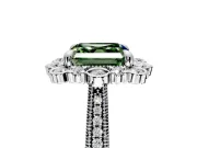 Milgrain Halo Engagement Ring Setting for Fancy Green Asscher Cut Center with Bezel Point Accents and Prong Head in Platinum