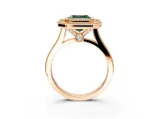 Halo Engagement Ring Setting for Fancy Green Asscher Cut Center with Milgrain Frame, Pave Band and Prong Head in Rose Gold