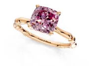 Solitaire Engagement Ring Setting for Fancy Pink Cushion Cut Center with Bamboo Band and Prong Head in Rose Gold