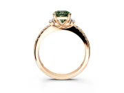 Paired Accent Engagement Ring Setting for Fancy Green Cushion Cut Center with Pave Band and Prong Head in Rose Gold