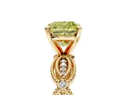 Solitaire Engagement Ring Setting for Fancy Yellow Cushion Cut Center with Marquise Panel Band and Prong Head in Yellow Gold