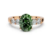 5 Stone Engagement Ring Setting for Fancy Green Oval Center with Plain Band and Prong Head in Rose Gold