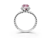 Halo Engagement Ring Setting for Fancy Pink Cushion Cut Center with Rope Twist Split Shank and Prong Head in Platinum