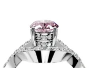 Halo Engagement Ring Setting for Fancy Pink Oval Center with Pave Infinity Twist Band and Prong Head in Platinum