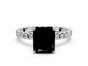 Solitaire Engagement Ring Setting for Fancy Black Radiant Cut Center with Band of Accents and Prong Head in Platinum