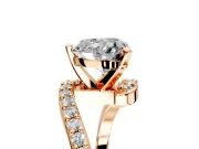 Solitaire Engagement Ring Setting for Heart-Shaped Center with Pave Bypass Swirl Band and Prong Head in Rose Gold