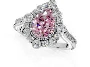 Milgrain Halo Engagement Ring Setting for Fancy Pink Pear-Shaped Center with Bezel Point Accents and Prong Head in Platinum