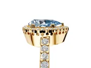 Halo Engagement Ring Setting for Fancy Blue Pear-Shaped Center with Inner Milgrain Border and Prong Head in Yellow Gold