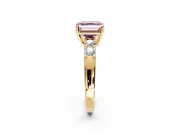 5 Stone Engagement Ring Setting for Fancy Pink Asscher Cut Center with Plain Band and Prong Head in Yellow Gold