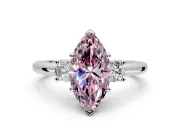 3 Stone Engagement Ring Setting for Fancy Pink Marquise Center with Wide Plain Band and Prong Head in Platinum