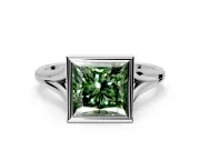 Solitaire Engagement Ring Setting for Fancy Green Princess Cut Center with V Split Shank and Bezel Head in Platinum
