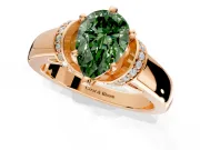 Solitaire Engagement Ring Setting for Fancy Green Pear-Shaped Center with Wide Band, Pave Collar and Prong Head in Rose Gold