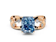 Solitaire Engagement Ring Setting for Fancy Blue Radiant Cut Center with Criss-Cross Accent Band and Prong Head in Rose Gold