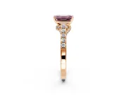 Solitaire Engagement Ring Setting for Fancy Pink Emerald Cut Center with Crossover Accents and Prong Head in Rose Gold