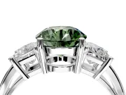 3 Stone Engagement Ring Setting for Fancy Green Round Cut Center with Matching Side Accents and Prong Head in Platinum