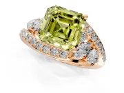 Halo Engagement Ring Setting for Fancy Yellow Asscher Cut Center with Marquise and Pave Bypass Band and Prong Head in Rose Gold