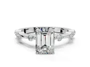 Solitaire Engagement Ring Setting for Emerald Cut Center with Bezel Station Band and Prong Head in Platinum