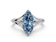 Solitaire Engagement Ring Setting for Fancy Blue Marquise Center with Milgrain Cathedral Band and Prong Head in Platinum