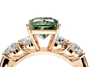5 Stone Engagement Ring Setting for Fancy Green Princess Cut Center with Graduated Accents and Prong Head in Rose Gold