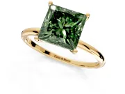 Solitaire Engagement Ring Setting for Fancy Green Princess Cut Center with Straight Thin Band and Prong Head in Yellow Gold