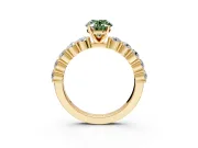 Shared-Prong Engagement Ring Setting for Fancy Green Oval Center with Graduated Accents and Prong Head in Yellow Gold