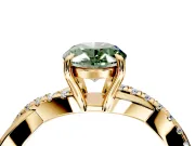 Crossover Engagement Ring Setting for Fancy Green Oval Center with Pave and Plain Strands and Prong Head in Yellow Gold