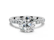 Solitaire Engagement Ring Setting for Round Cut Center with Large Accent Band and Prong Head in Platinum