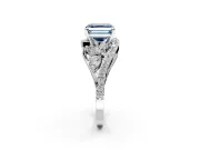 Halo Engagement Ring Setting for Fancy Blue Asscher Cut Center with Marquise and Pave Bypass Band and Prong Head in Sterling Silver
