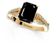 Solitaire Engagement Ring Setting for Fancy Black Emerald Cut Center with Twisted Pave Split Shank and Prong Head in Yellow Gold