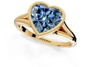 Solitaire Engagement Ring Setting for Fancy Blue Heart-Shaped Center with V Split Shank and Bezel Head in Yellow Gold
