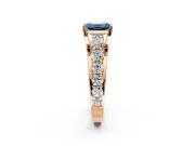 Solitaire Engagement Ring Setting for Fancy Blue Emerald Cut Center with Graduated Shared Prongs and Prong Head in Rose Gold