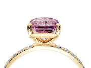 Solitaire Engagement Ring Setting for Fancy Pink Radiant Cut Center with Pave Accents and Prong Head in Yellow Gold