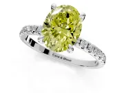 Solitaire Engagement Ring Setting for Fancy Yellow Oval Center with Fine Pave Narrow Band and Prong Head in White Gold