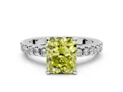 Solitaire Engagement Ring Setting for Fancy Yellow Radiant Cut Center with Single Row Accent Band and Prong Head in Platinum