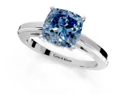 Solitaire Engagement Ring Setting for Fancy Blue Cushion Cut Center with Flat-Sided Plain Band and Prong Head in Platinum