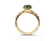 Solitaire Engagement Ring Setting for Fancy Green Round Cut Center with Trailing Leaf Accent Band and Prong Head in Yellow Gold