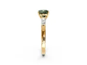 3 Stone Engagement Ring Setting for Fancy Green Cushion Cut Center with Tapered Baguettes, Plain Band and Prong Head in Yellow Gold