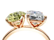 Fancy Yellow Round Cut and Emerald Cut Lab-Grown Diamond Toi et Moi Engagement Ring with Prong-Set Stones in Rose Gold