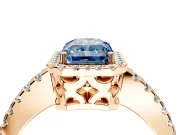 Accent Halo Engagement Ring Setting for Fancy Blue Radiant Cut Center with Full-Length Pave Band and Prong Head in Rose Gold