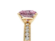 Solitaire Engagement Ring Setting for Fancy Pink Radiant Cut Center with Milgrain-Edged Pave Band and Prong Head in Yellow Gold