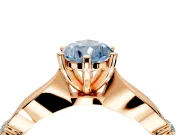 Solitaire Engagement Ring Setting for Fancy Blue Pear-Shaped Center with Carved Leaf Shoulders and Prong Head in Rose Gold