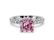 Solitaire Engagement Ring Setting for Fancy Pink Cushion Cut Center with Shared-Prong Accents and Prong Head in Sterling Silver